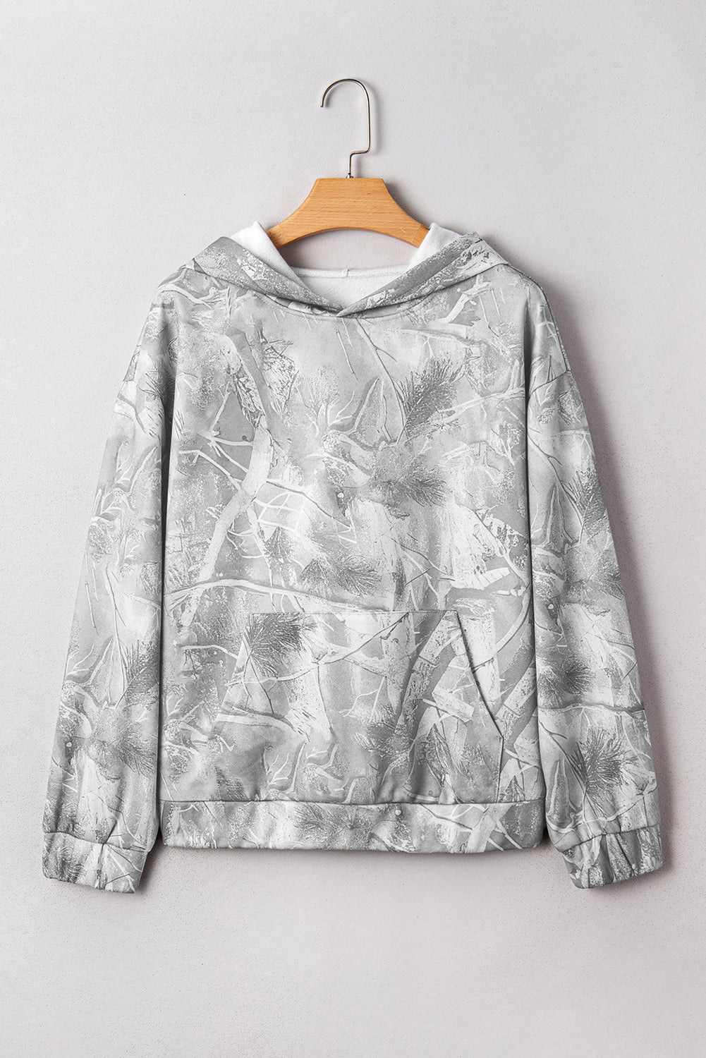 Gray Camouflage Maple Leaf Print Kangaroo Pocket Oversized Hoodie 248b06e2ce6d13c3