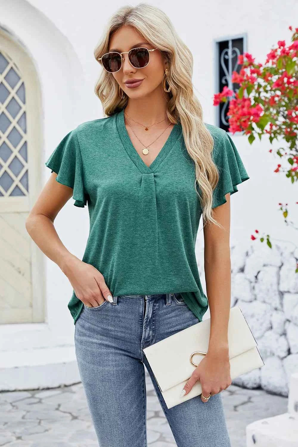 V-Neck Flutter Sleeve T-Shirt 24a4e334-5485-4adb-9756-43f08f900cf5-Max