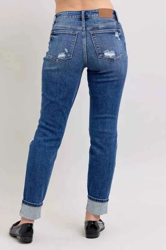 Judy Blue Full Size Mid Rise Boyfriend destroy Jeans with Yoke Pockets and Faux Selvedge Cuff Plus Size 24e0d5015de643808d3507366c5ce7b0-Max-Origin