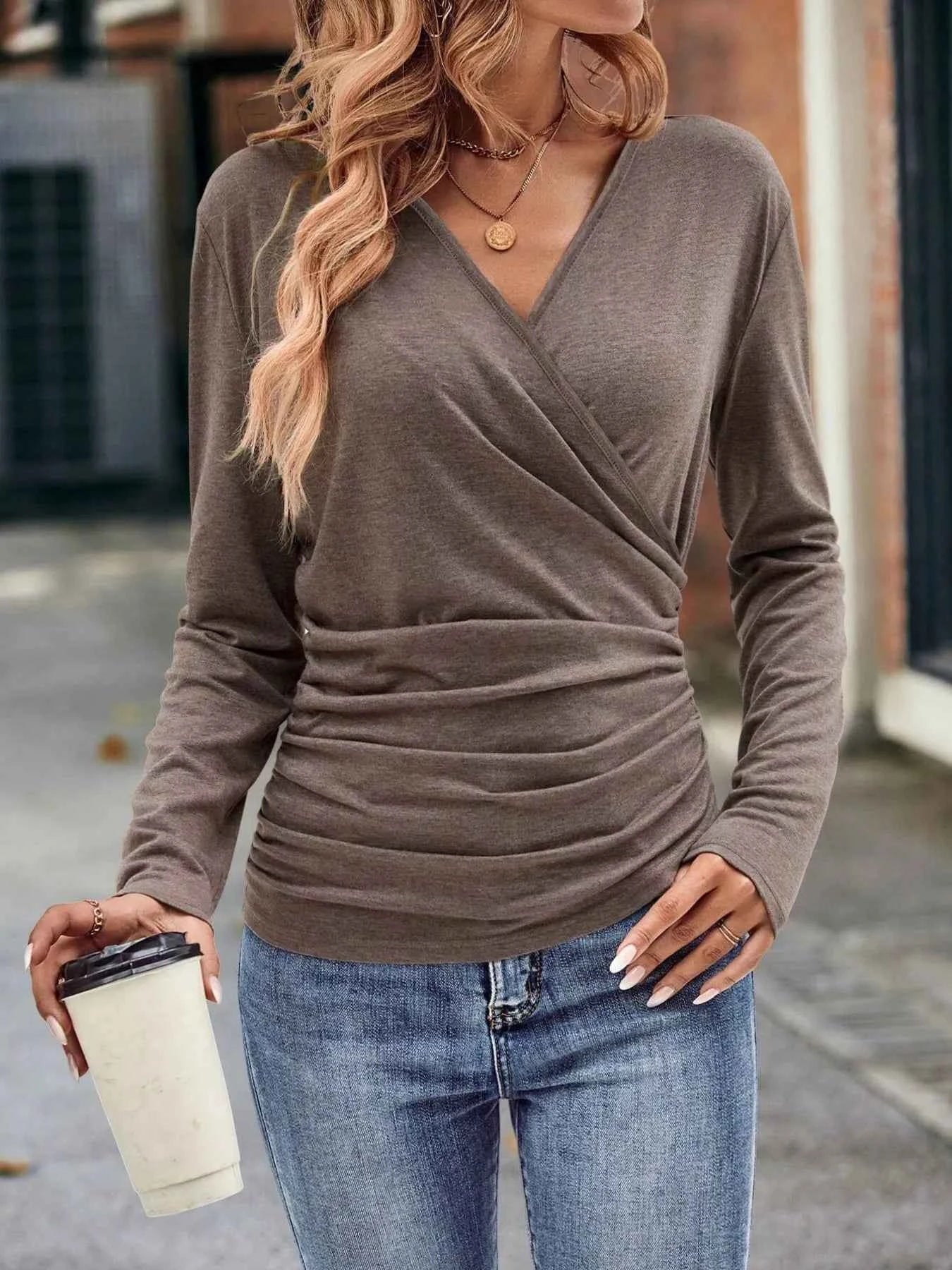 Ruched Surplice Long Sleeve T-Shirt 2594a269ca1e4608b8c76c0c9ee1801e-Max-Origin