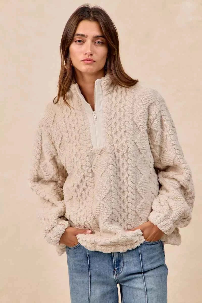 BiBi Patterned Soft Fleece Half Zip Up Top 25abe396-9f88-44a4-b78b-0eff4de2ea5e-Max-Origin