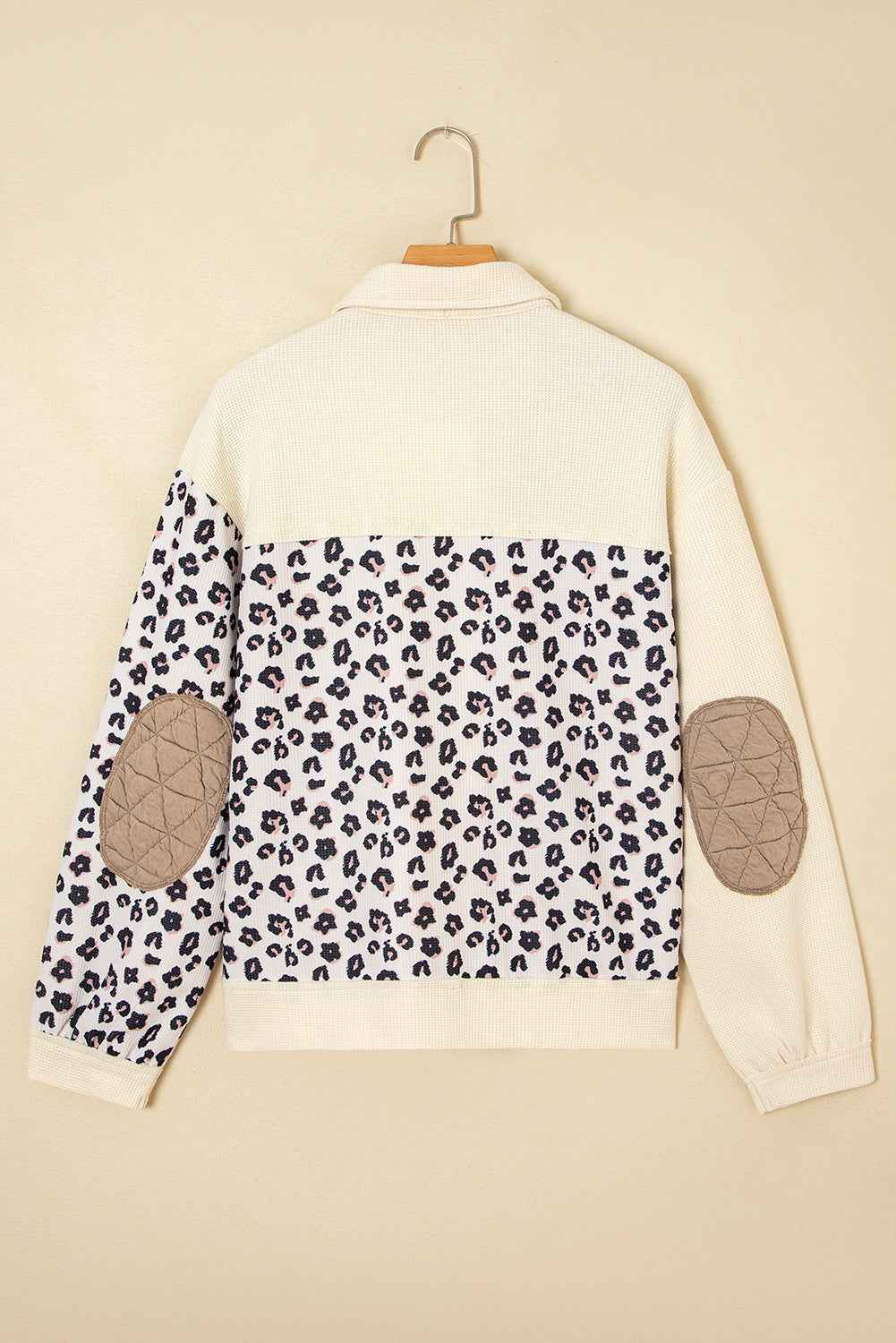 Khaki Leopard Waffle Quilted Patchwork Button Front Jacket 25dd7f7119af88f9