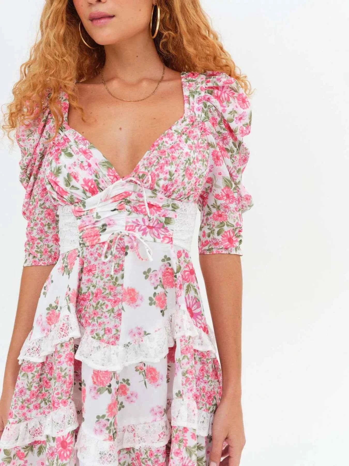 Ruffled Floral Print Half Sleeve Dress 25ea2958-bdd8-4386-8093-be7113107cb1-Max-Origin