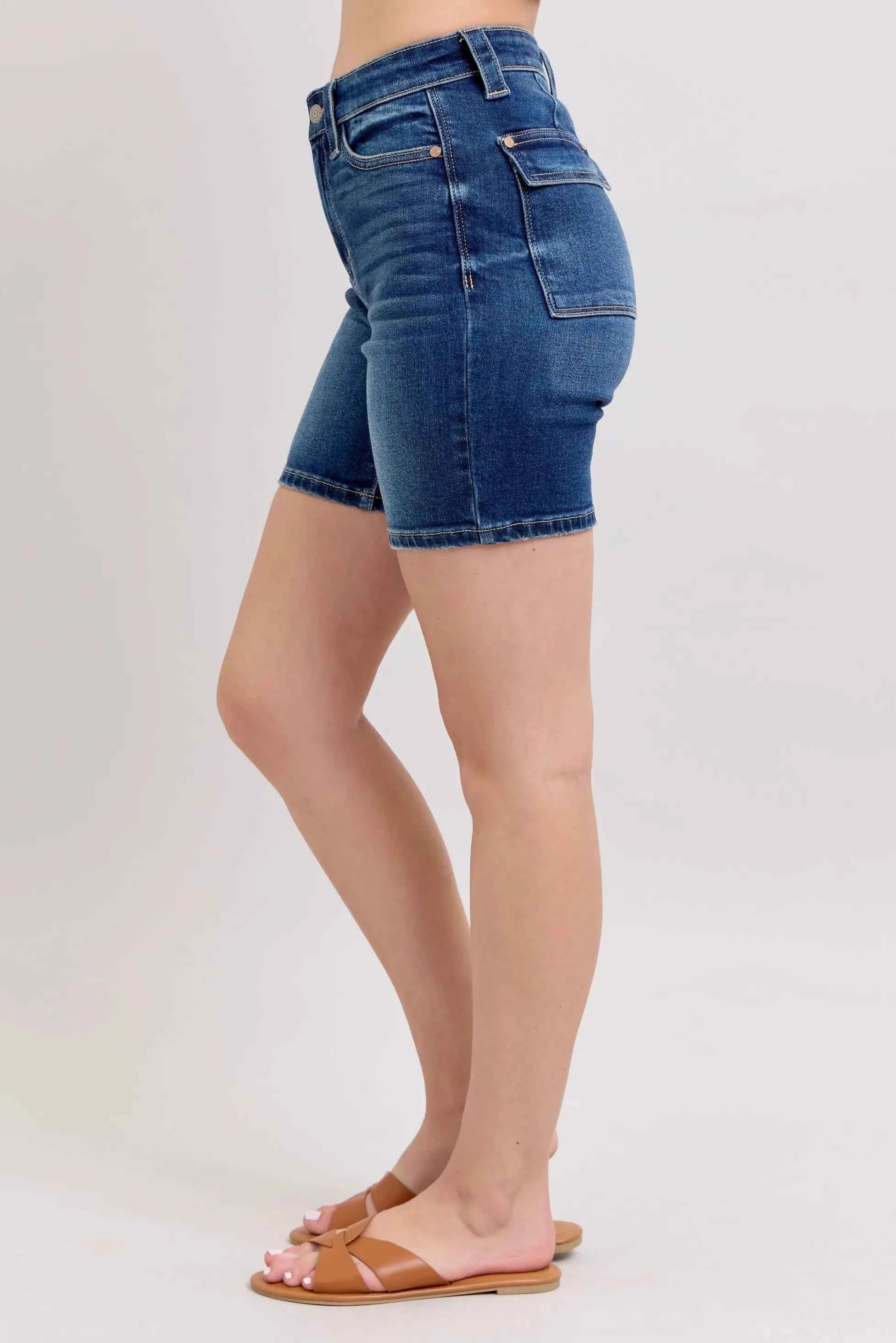 Judy Blue Full Size High Waist Bermudas Jeans W/ Back Flap Pockets Plus Size 25f352f3cd3f43f9b2bc17881c86ac90-Max-Origin