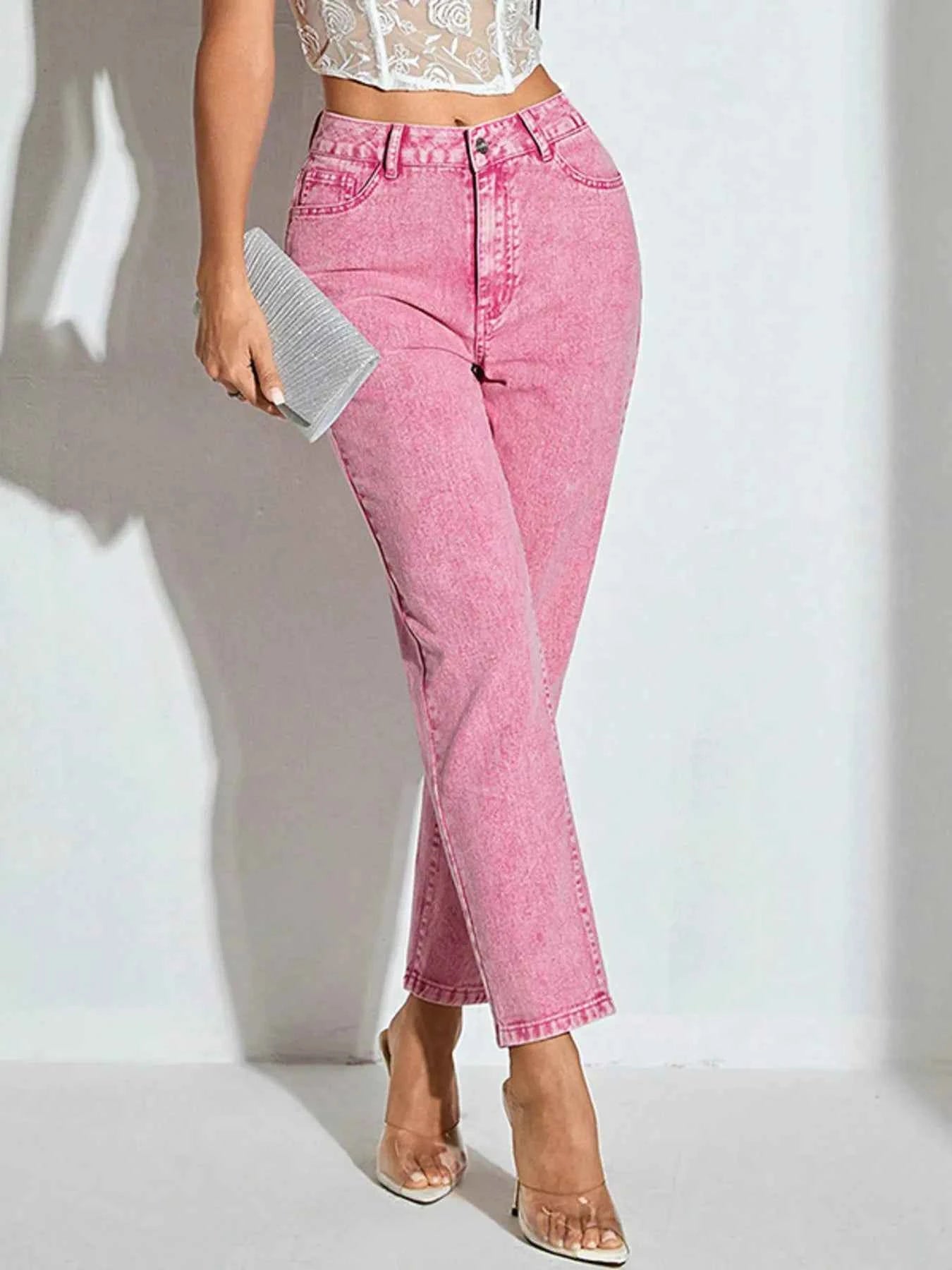 High-Waisted Wash Straight Leg Jeans 267e1b5a48274470a31771c395671664-Max-Origin