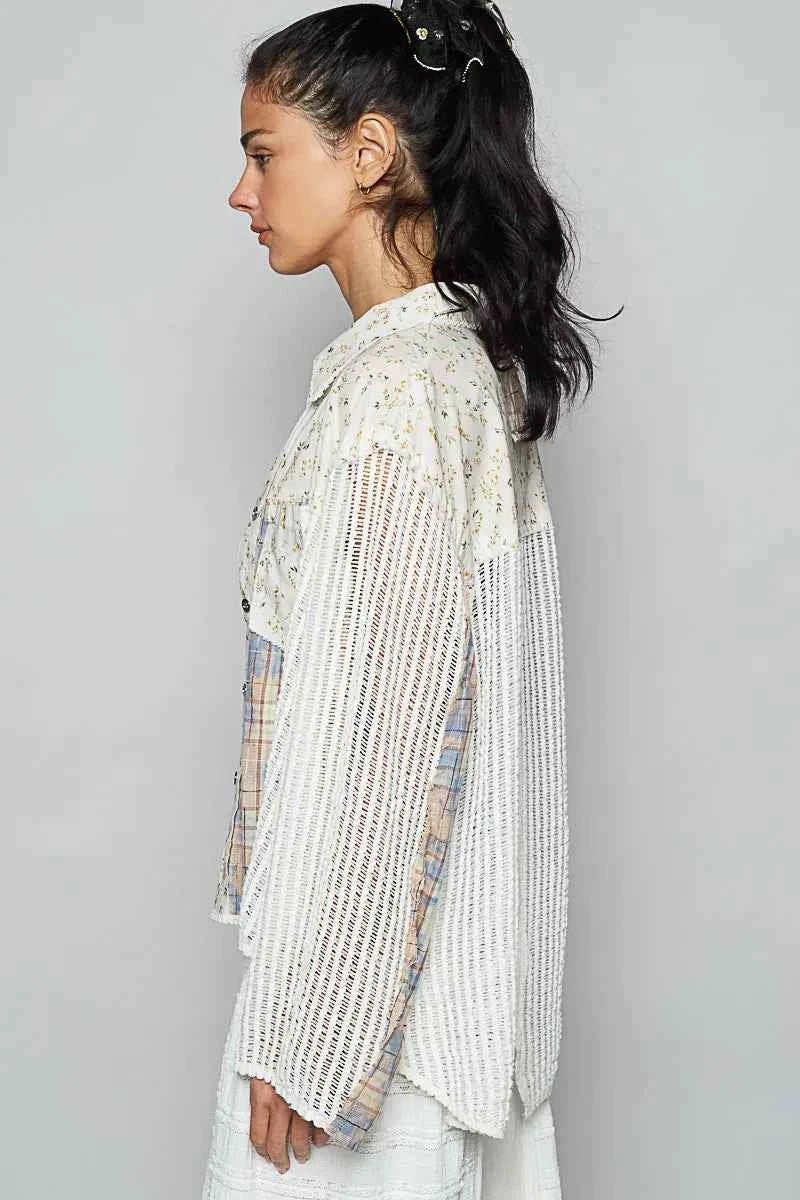 POL Floral Slit Back Plaid Patchwork Shirt 2688ac32-8569-40a5-9135-f8141d3b8664-Max-Origin