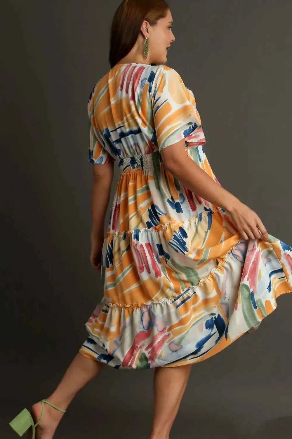Umgee Full Size Abstract Print Flutter Sleeve Frill Tiered Midi Dress Plus Size 26babd9c-cd57-4a42-a47e-6dee03a35986-Max