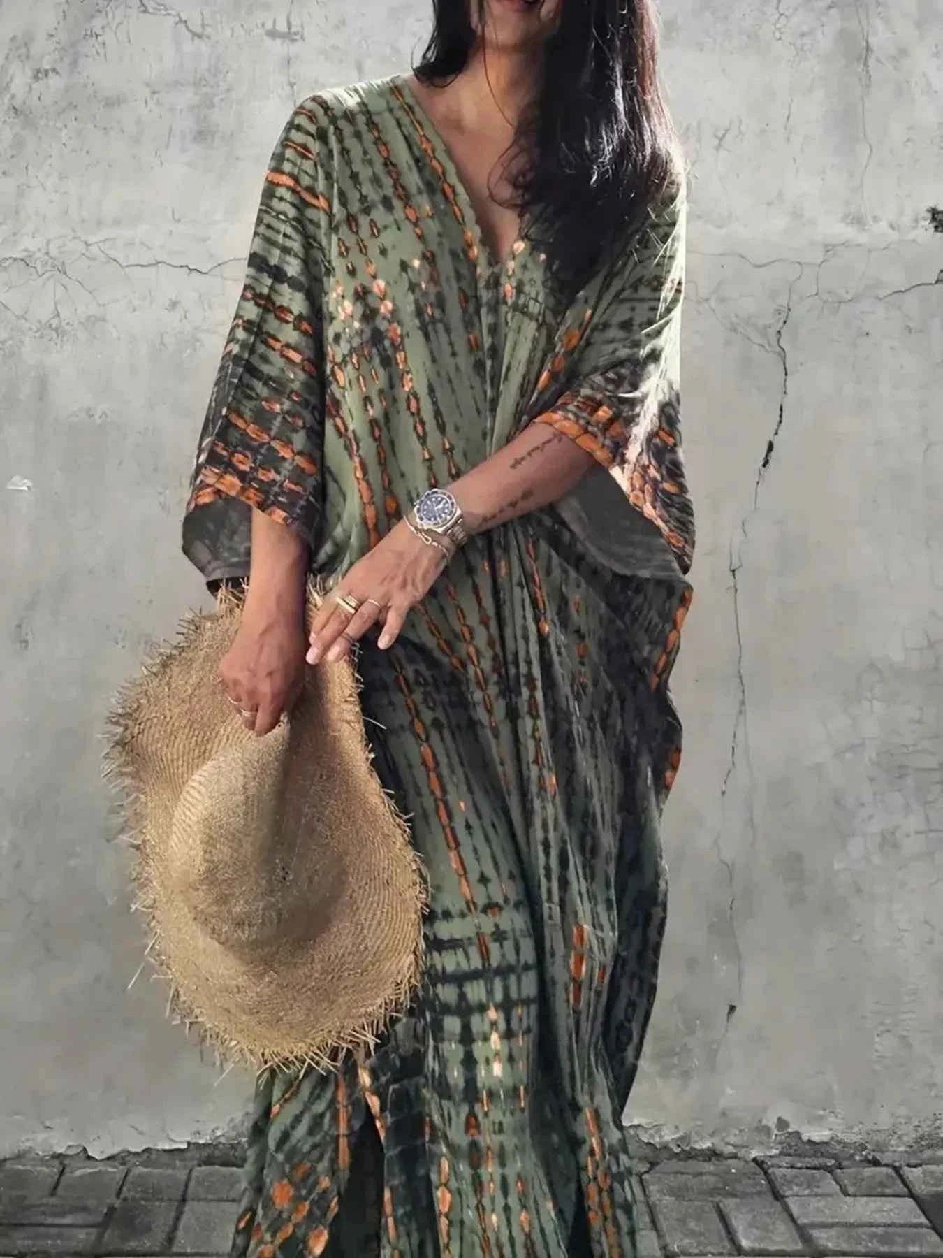 Tie-Dye V-Neck Maxi Dress with Flowy Sleeves 270f53bf36a04b5995f0e909a719e444-Max-Origin