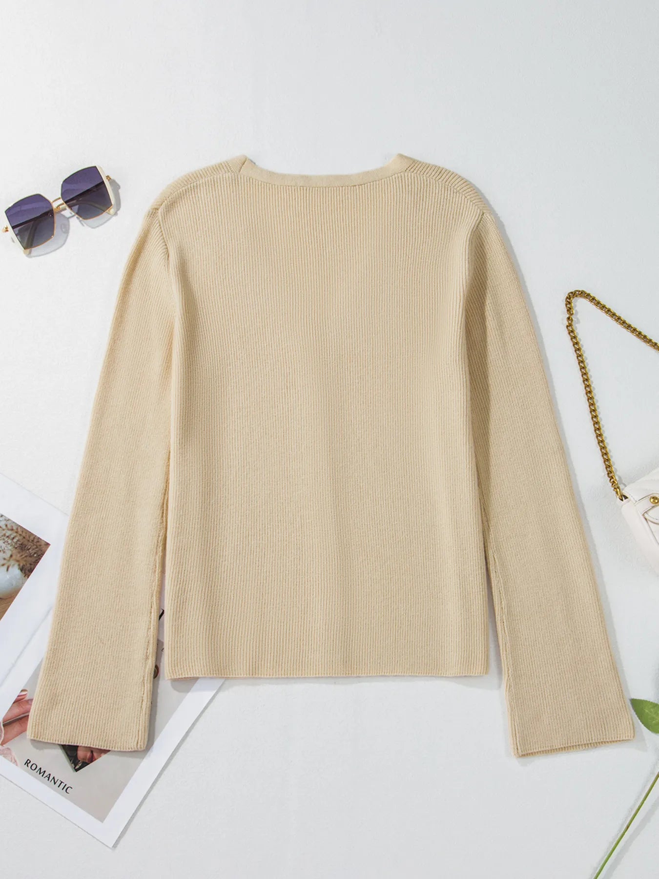 Ribbed Knit Button Front V Neck Cardigan 27bdaae59c0d417c98b3151b573579e0-Max-Origin