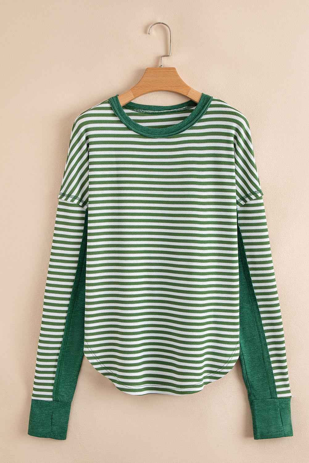 Khaki Stripe Patchwork Knit Drop Shoulder Top 27d4964c3c8ba36c