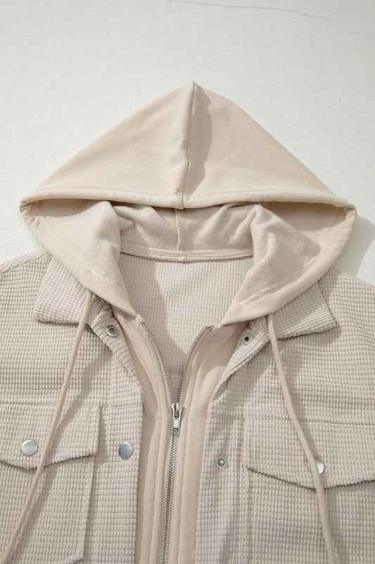 Textured Knit Pocketed Drawstring Hooded Jacket 27e3b620-84c7-4dfb-bc4f-80a1f74e9e0a