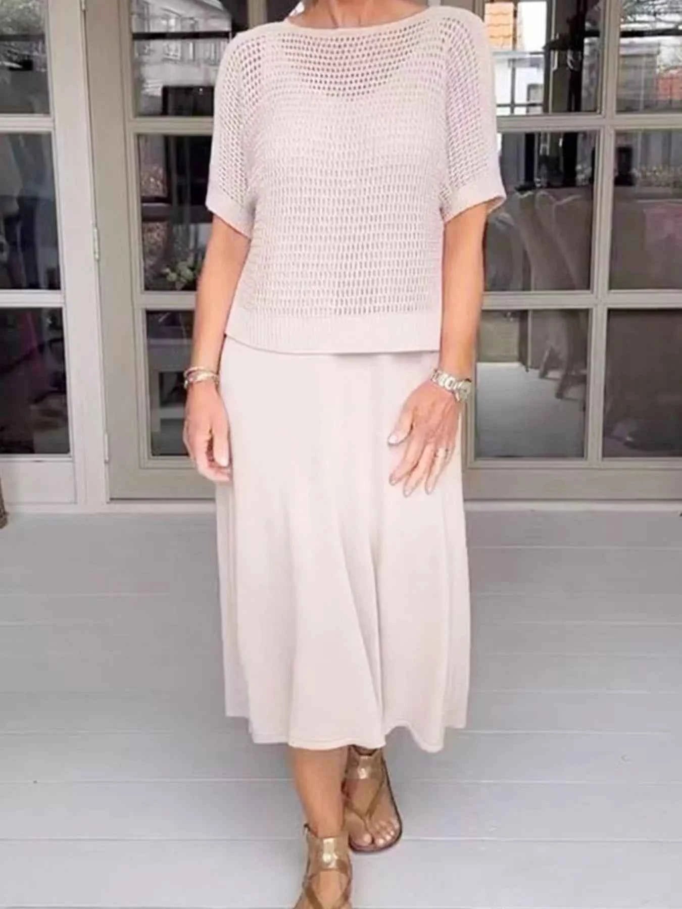 Full Size Openwork Knit Cover Up and Dress Set Plus Size Eggshell 282a5adf-a5e1-4323-951e-77b7f5290599-Max-Origin