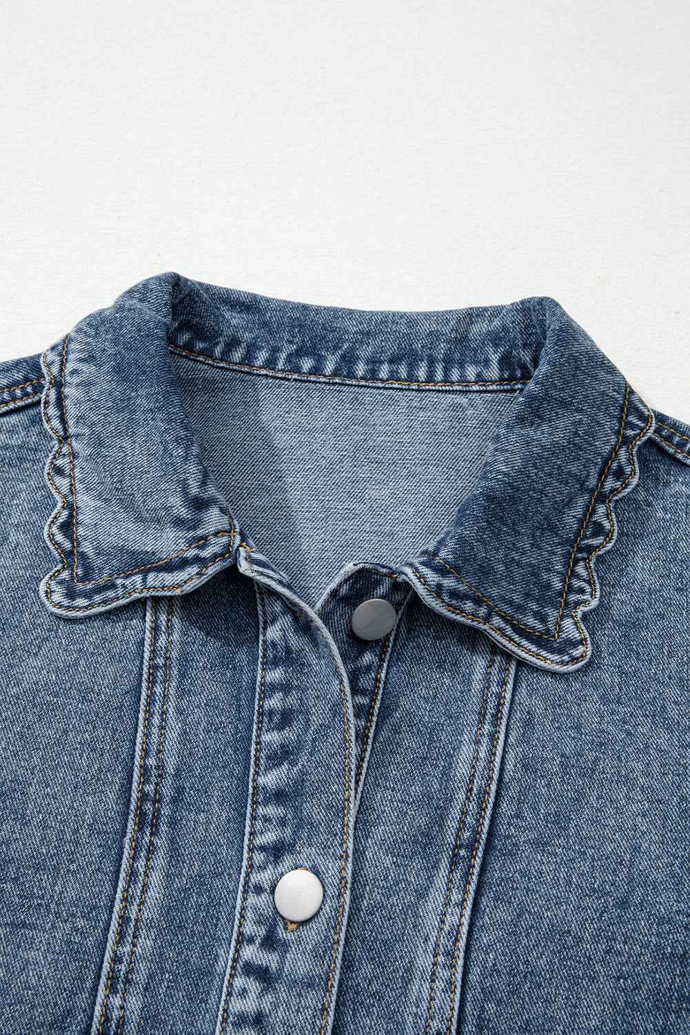 Myosotis Scallop Trim Collar Pocket Button Up Denim Jacket 287ac07fe94a09ce