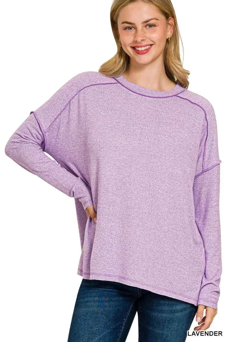 Zenana Full Size Melange Hacci Exposed Seam Hi-low Tee Plus Size LAVENDER 28cc3a45bfcc4f27a56e762e6af7a72e-Max-Origin
