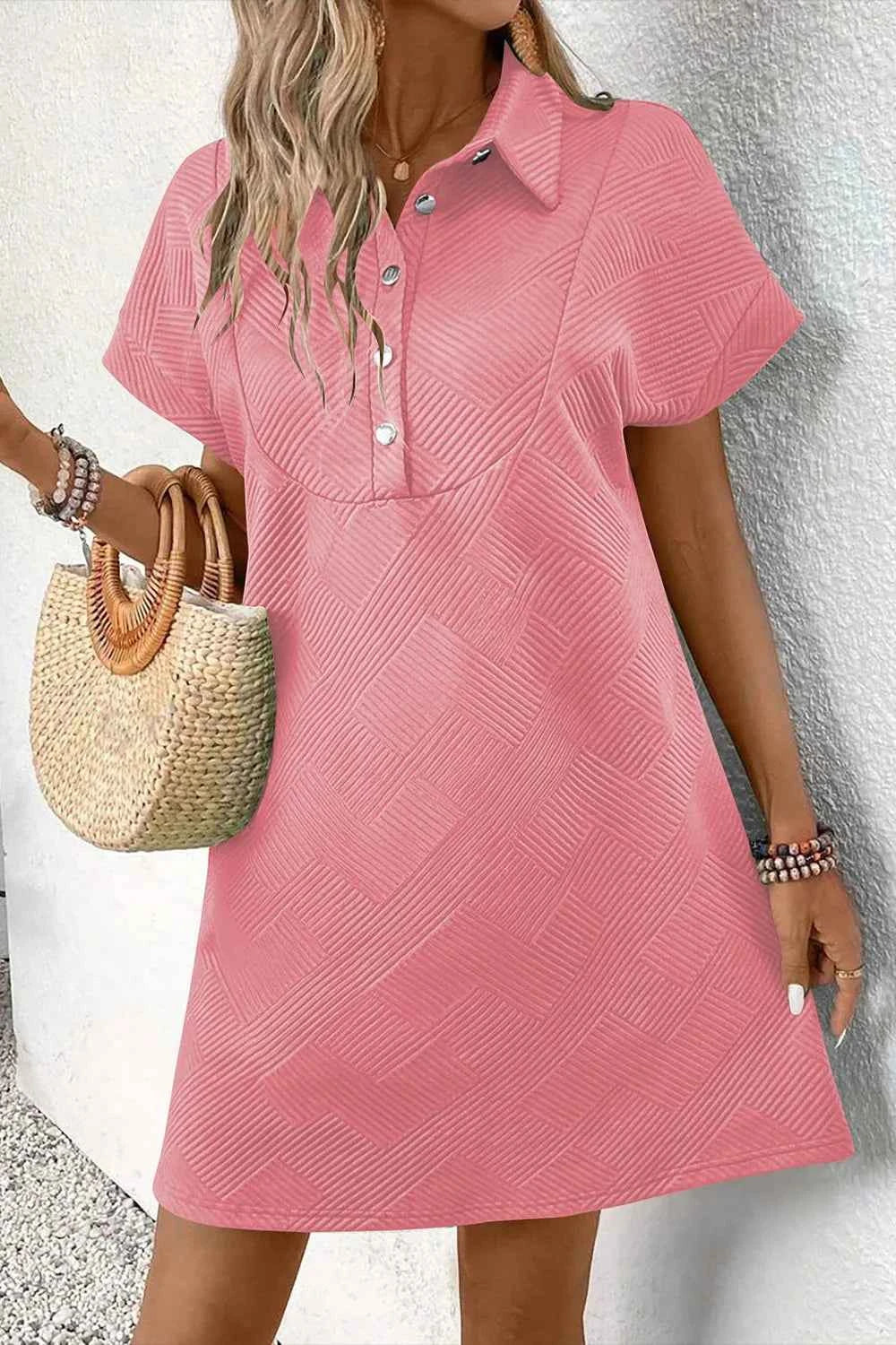Button Front Short Sleeve Mini Dress Dusty Pink 28df2b9d-13ff-4183-82d9-767a57ed015a-Max-Origin