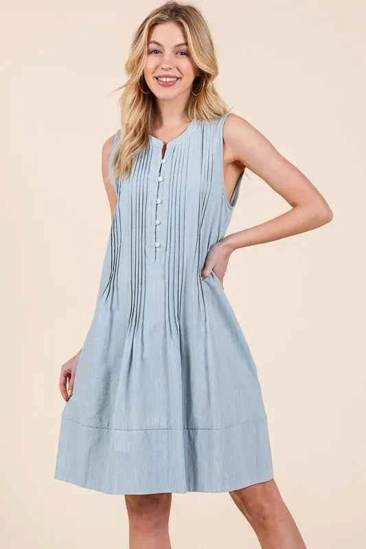 Lime 'N' Chili Denim Pintuck Detail Sleeveless Midi Dress 290bd3881b4c4bdeac066b34423f92d5-Max-Origin