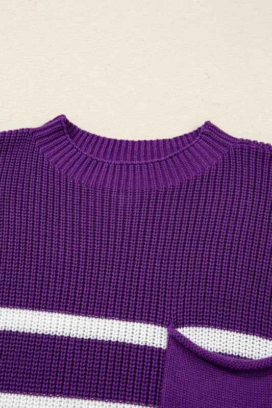 Stripe Patch Pocket Short Sleeve Knit Sweater 29f74f83-5bd5-4801-807a-00761f41995c