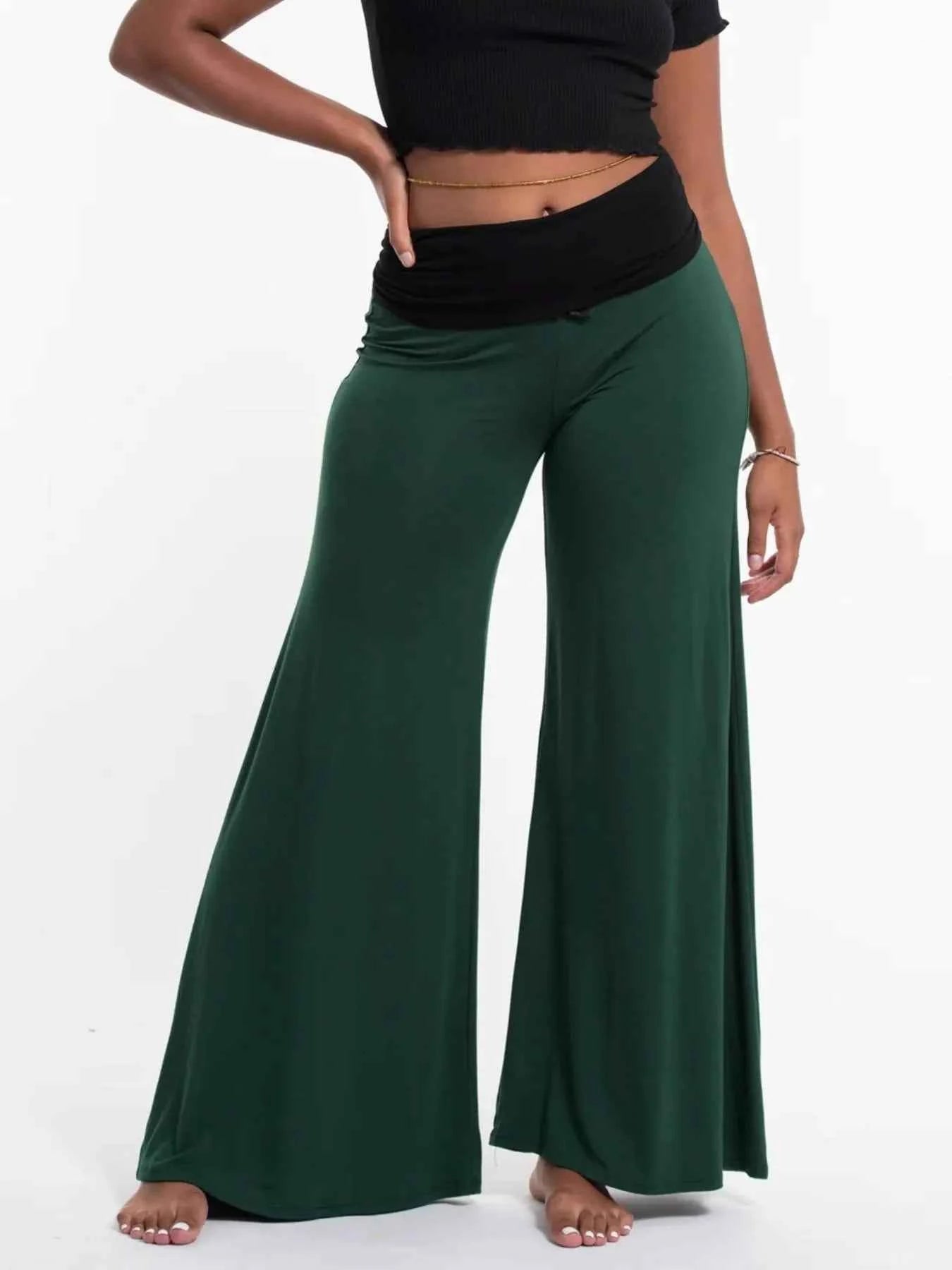High Waisted Wide Leg Yoga Pants with Contrast Waistband 2a017610-1d56-4f97-a9bb-65bd96f4b579-Max-Origin