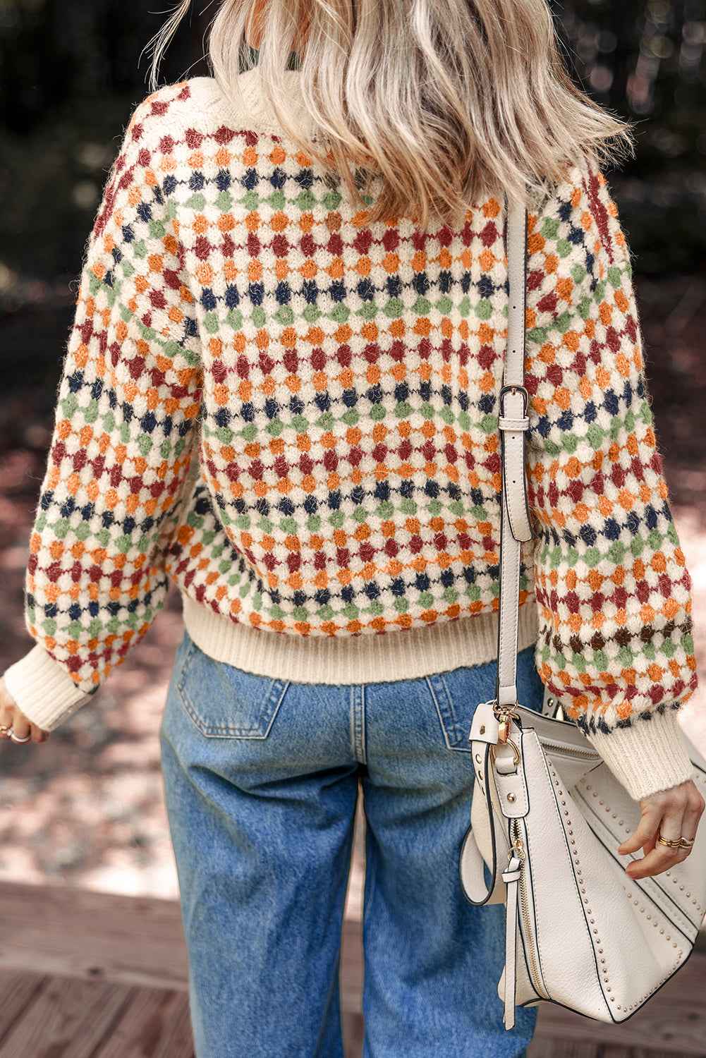 Multicolour Dotty Pattern Button Front V Neck Knit Cardigan 2a86f7781c5257b6