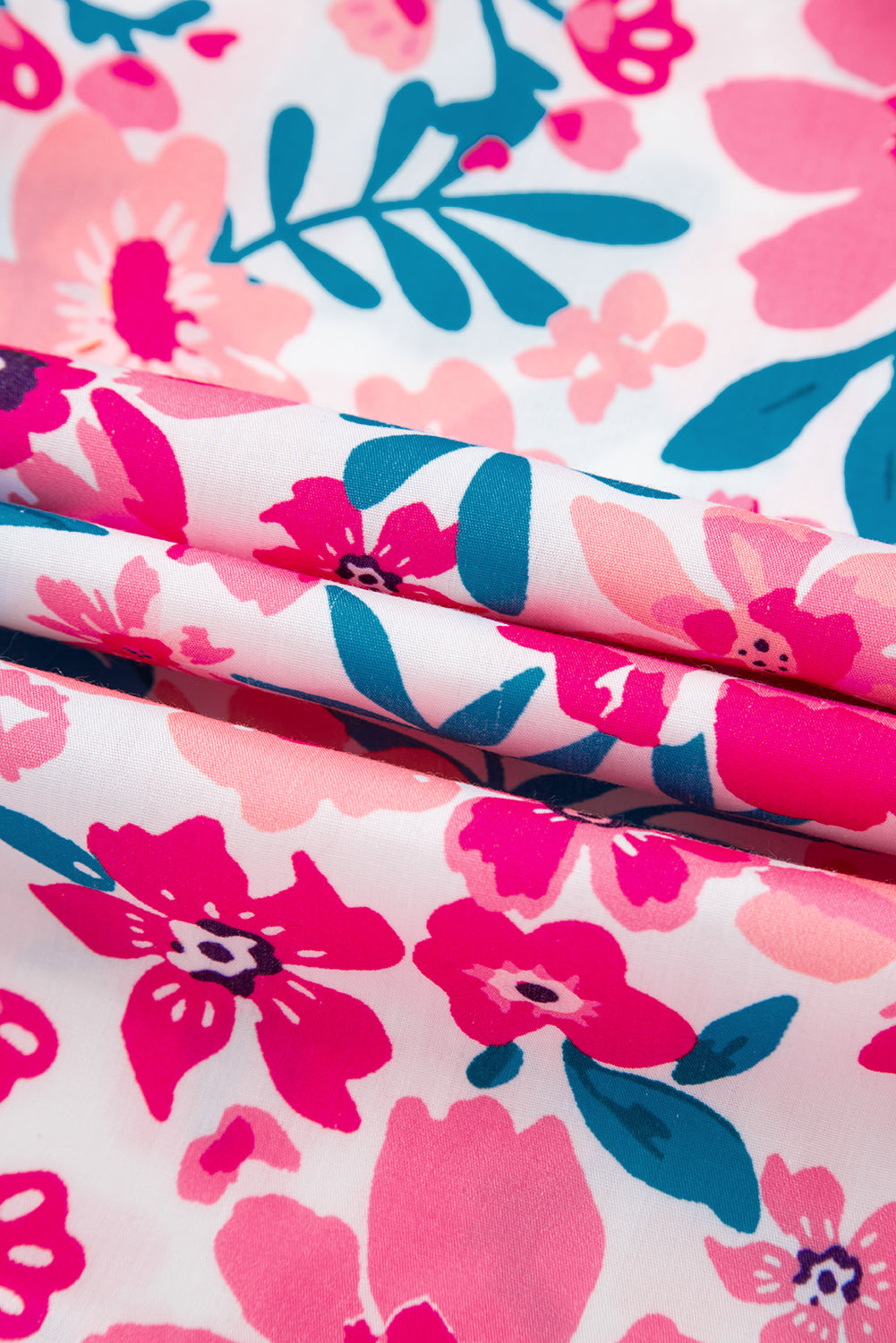 Pink Floral Print Striped Trim Puff Sleeve Blouse 2a87a6e01eb16851