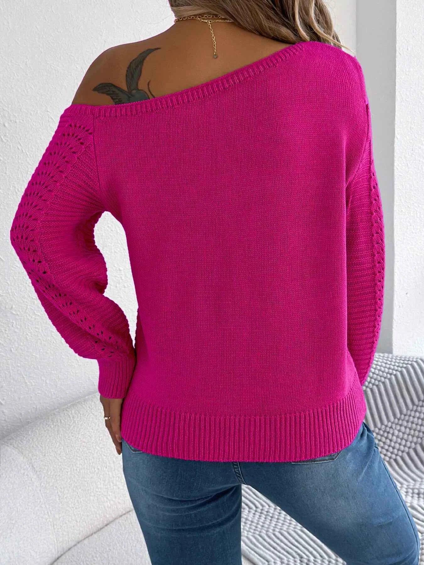 Openwork One Shoulder Cutout Long Sleeve Sweater 2b0ce042d9c94434bef949b14b555d03-Max-Origin