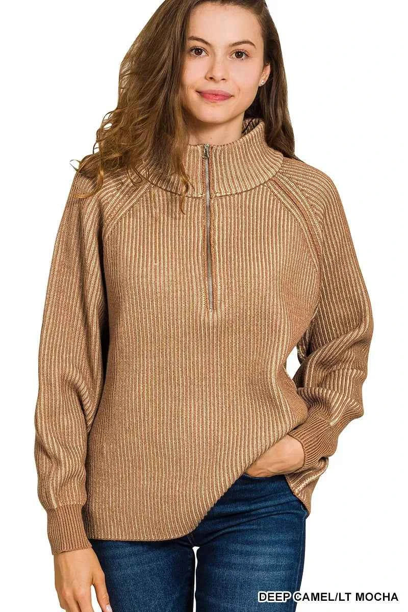 Zenana Ribbed Two Tone Half Zip Sweater 2b22508a502f46b4bed02653db215681-Max-Origin