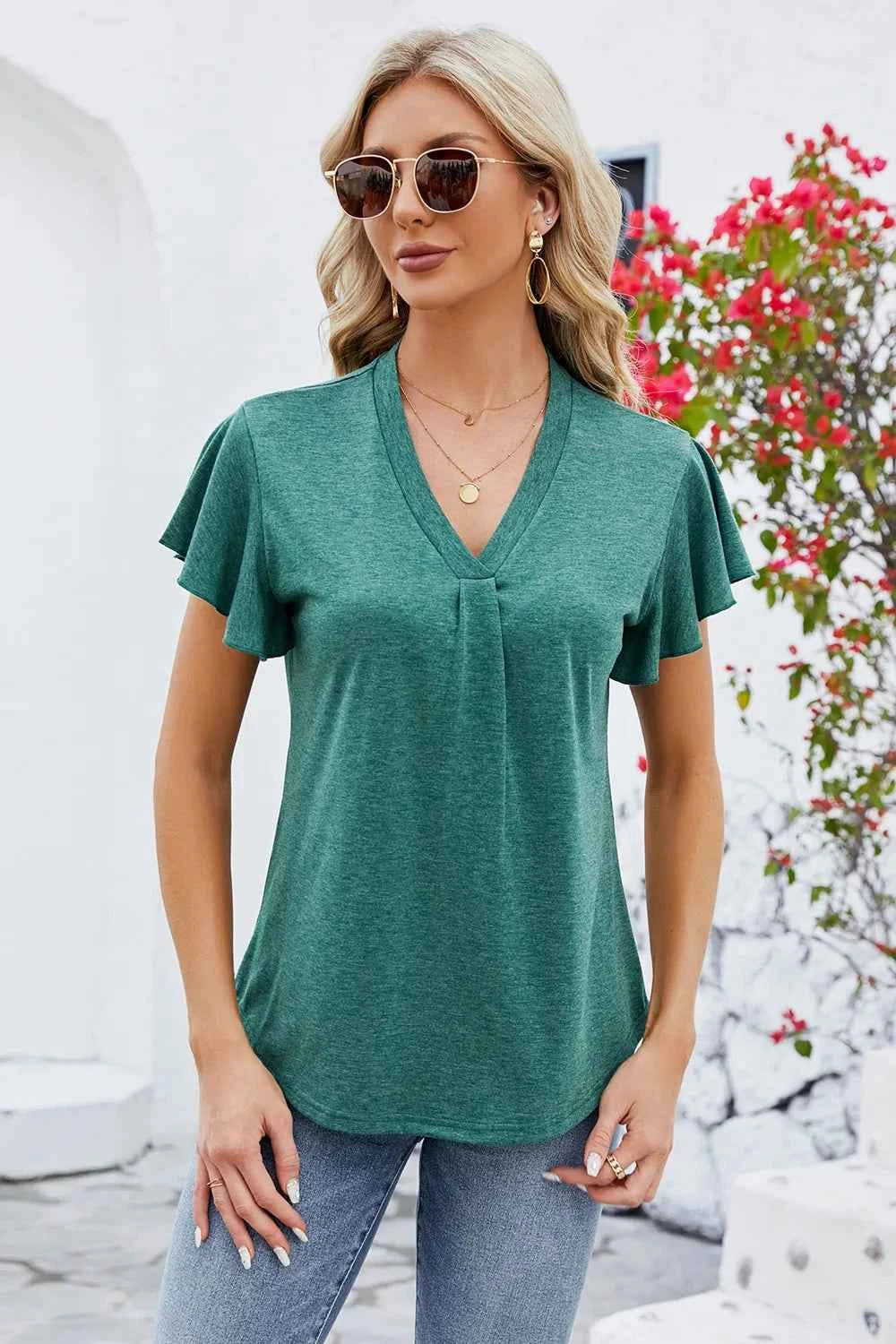 V-Neck Flutter Sleeve T-Shirt 2b597561-d20b-4718-be3b-b94152fdd40d-Max