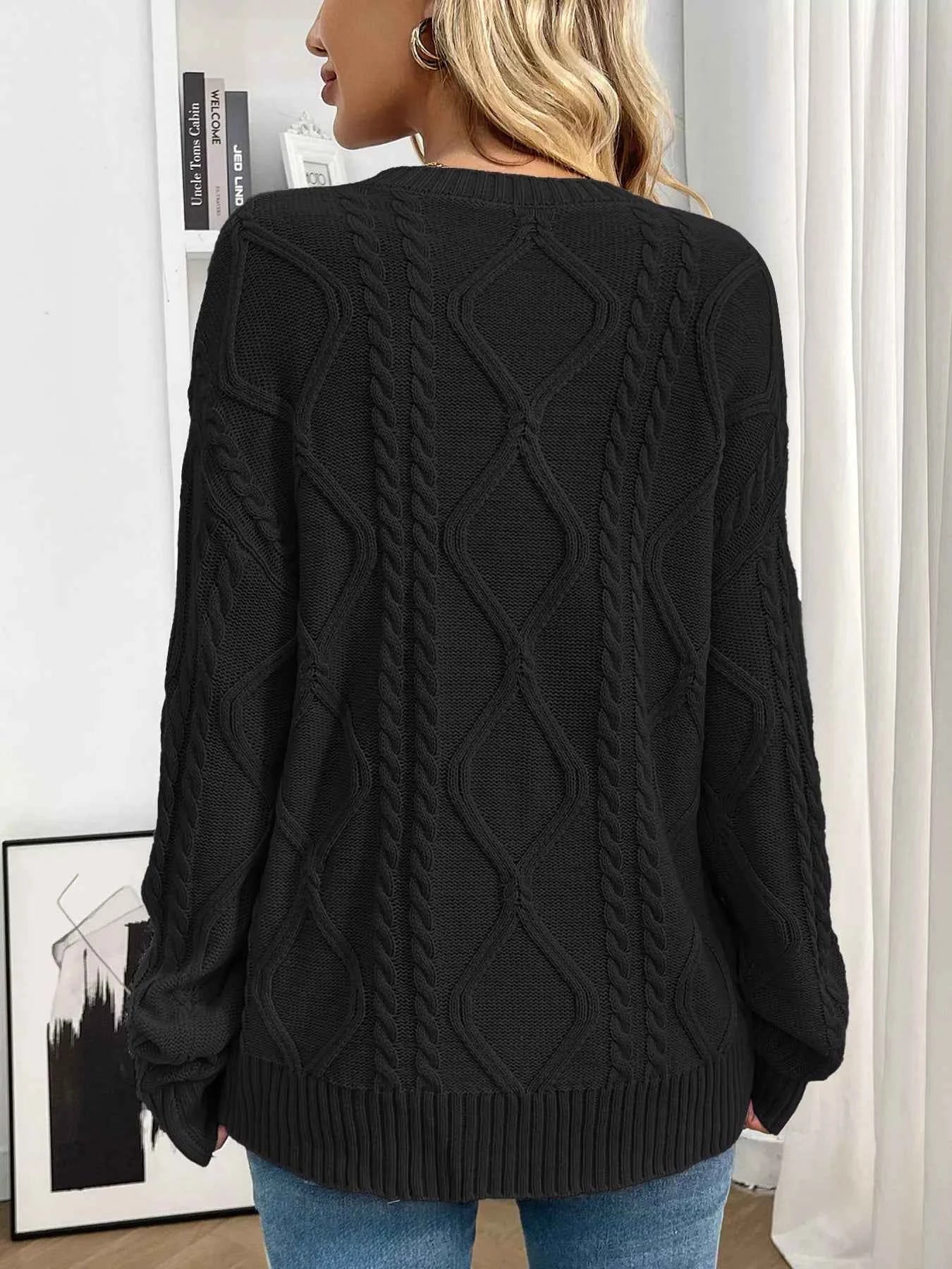 Cable Knit Round Neck Long Sleeve Sweater 2bc1452a869e4844be97362b484c7e53-Max-Origin