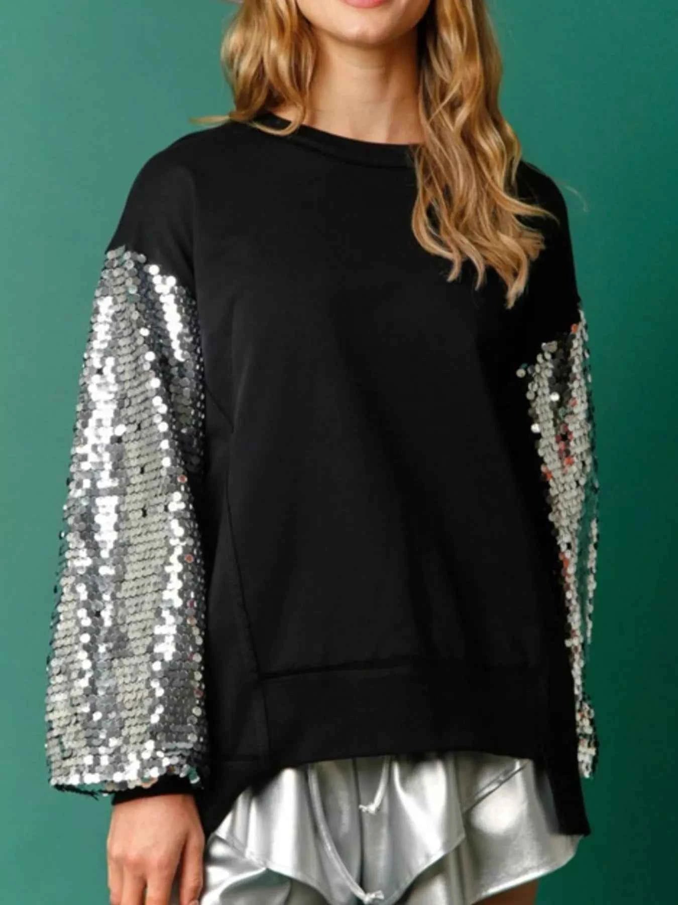 Sequin Long Sleeve Round Neck Sweatshirt 2c1ba616-de1c-46db-870f-4ae617ad6826-Max-Origin