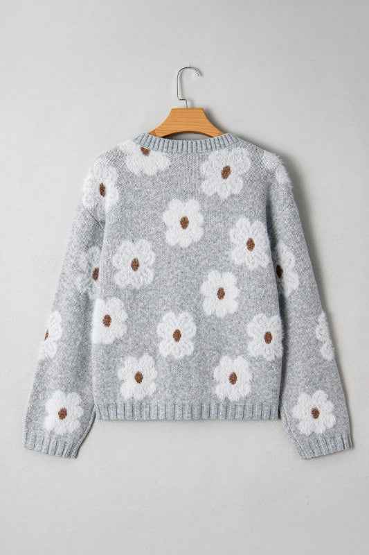 Floral V-Neck Drop Shoulder Baggy Sweater 2c235e3a-0c91-4602-b963-2776dcf626ae