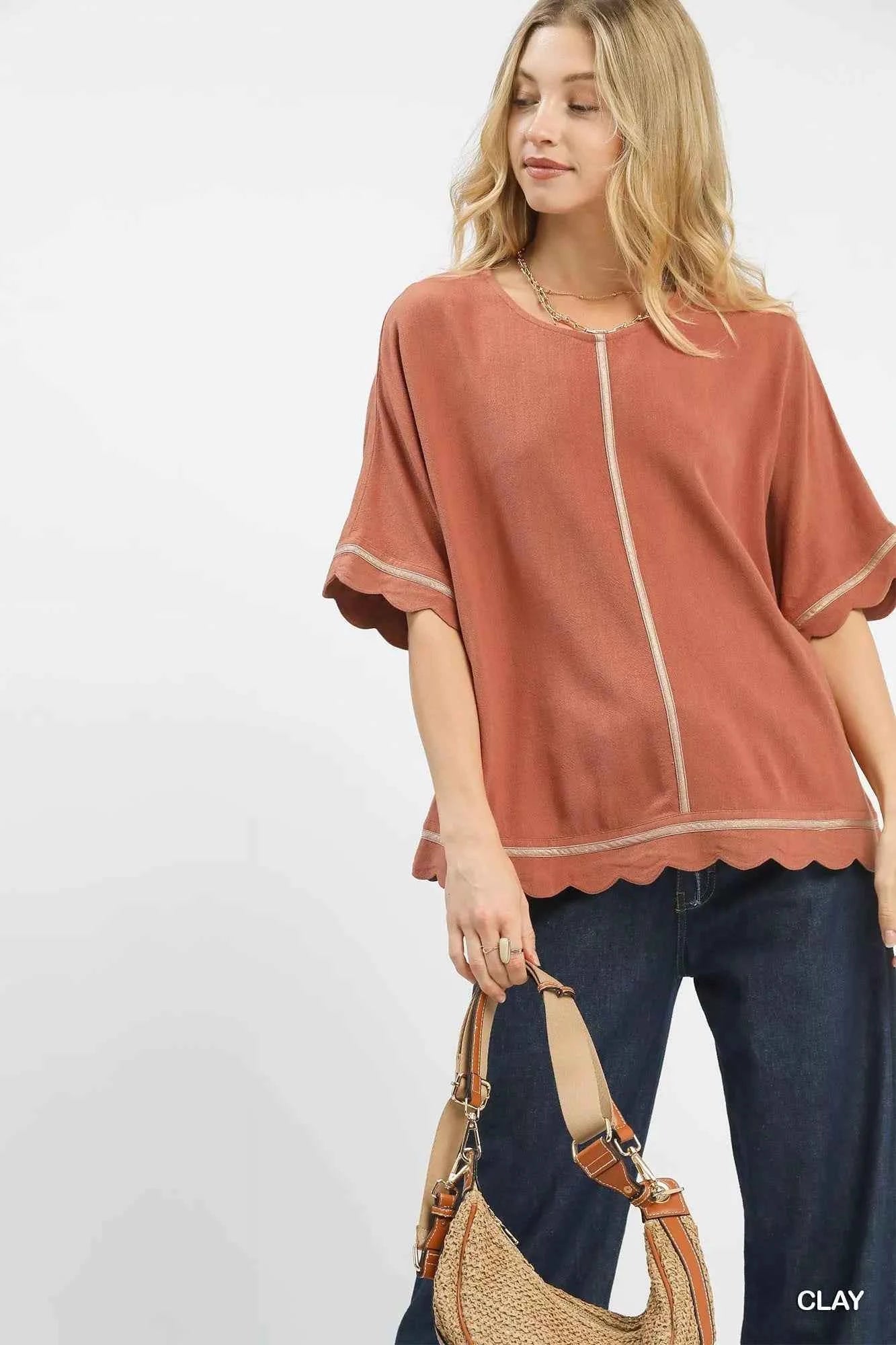 Umgee Linen Blend Scallop Trim Top 2cec6a7f-a54a-45e0-ae9d-4e18cd38e963-Max-Origin