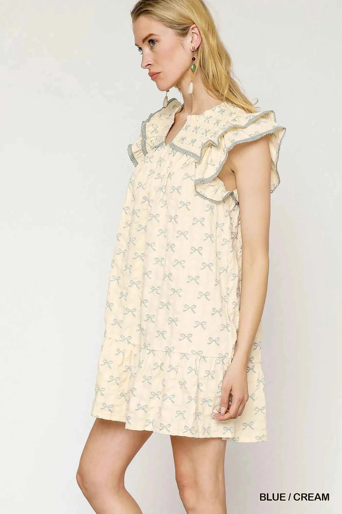 Umgee Bow Print Ruffled Cap Sleeve Mini Dress 2d20222a-6f50-4097-98ea-8ab4d153f520-Max-Origin