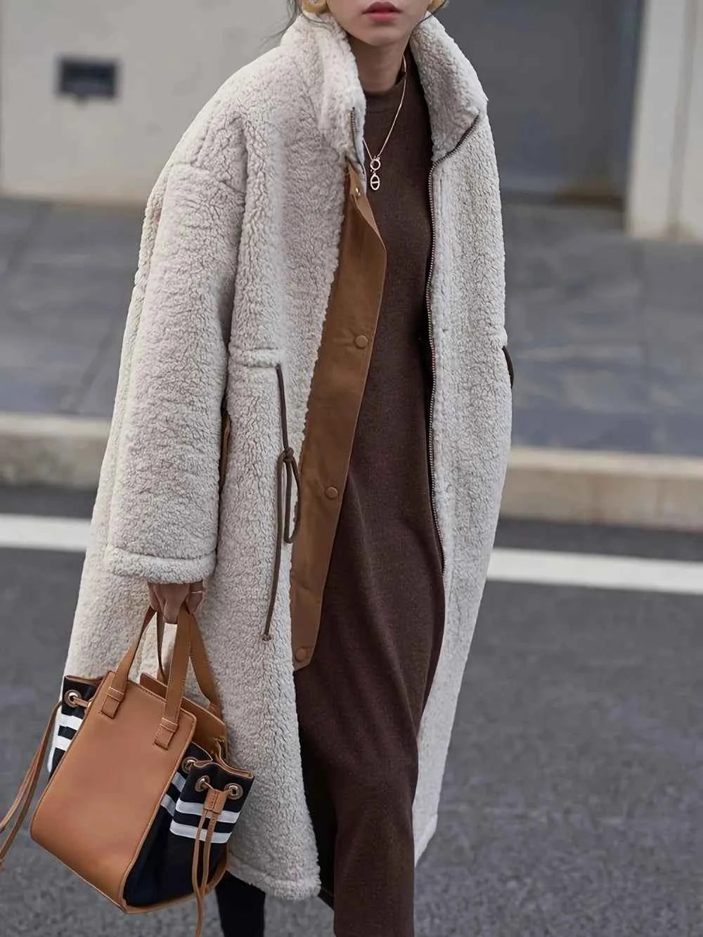 Plus Size Drawstring Zip Up Turtleneck Sherpa Coat 2d2211fa-f83a-4b6a-a9c8-b4ee473229b9-Max