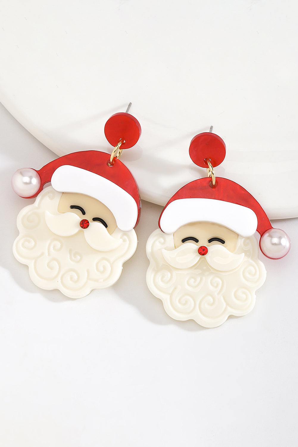Fiery Red Bright Pearl Decor Cute Santa Christmas Earrings 2d3a037817fd21bc