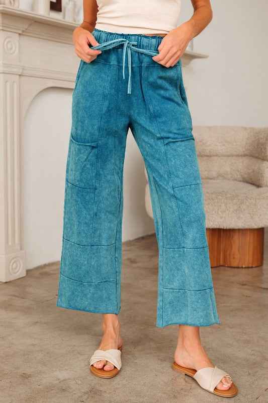 Mineral Wash High Waist Raw Hem Pants