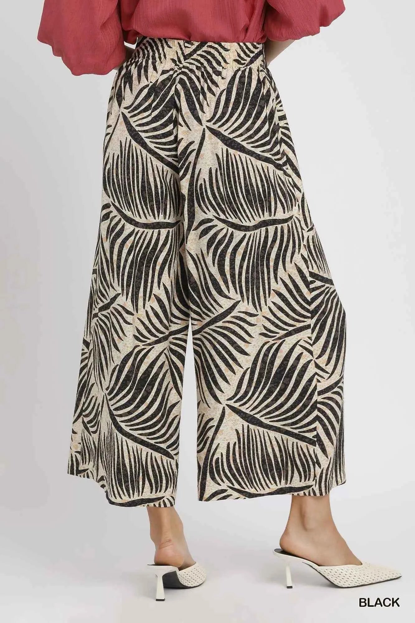 Umgee Palm Leaf Print Wide Leg Culotte Pants 2e5a27e7-2ef4-4311-af0e-16849fcf9d60-Max-Origin