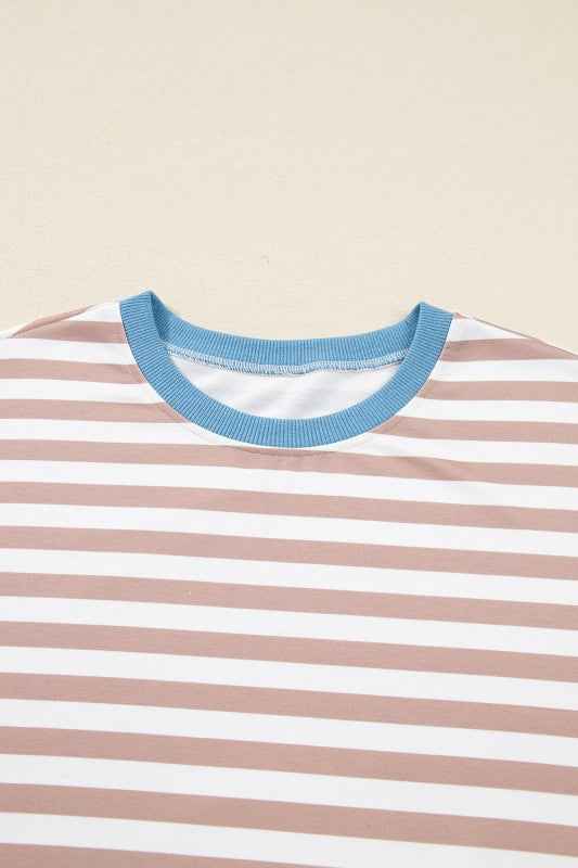 Plus Size Stripe Contrast Trim Pullover and Shorts