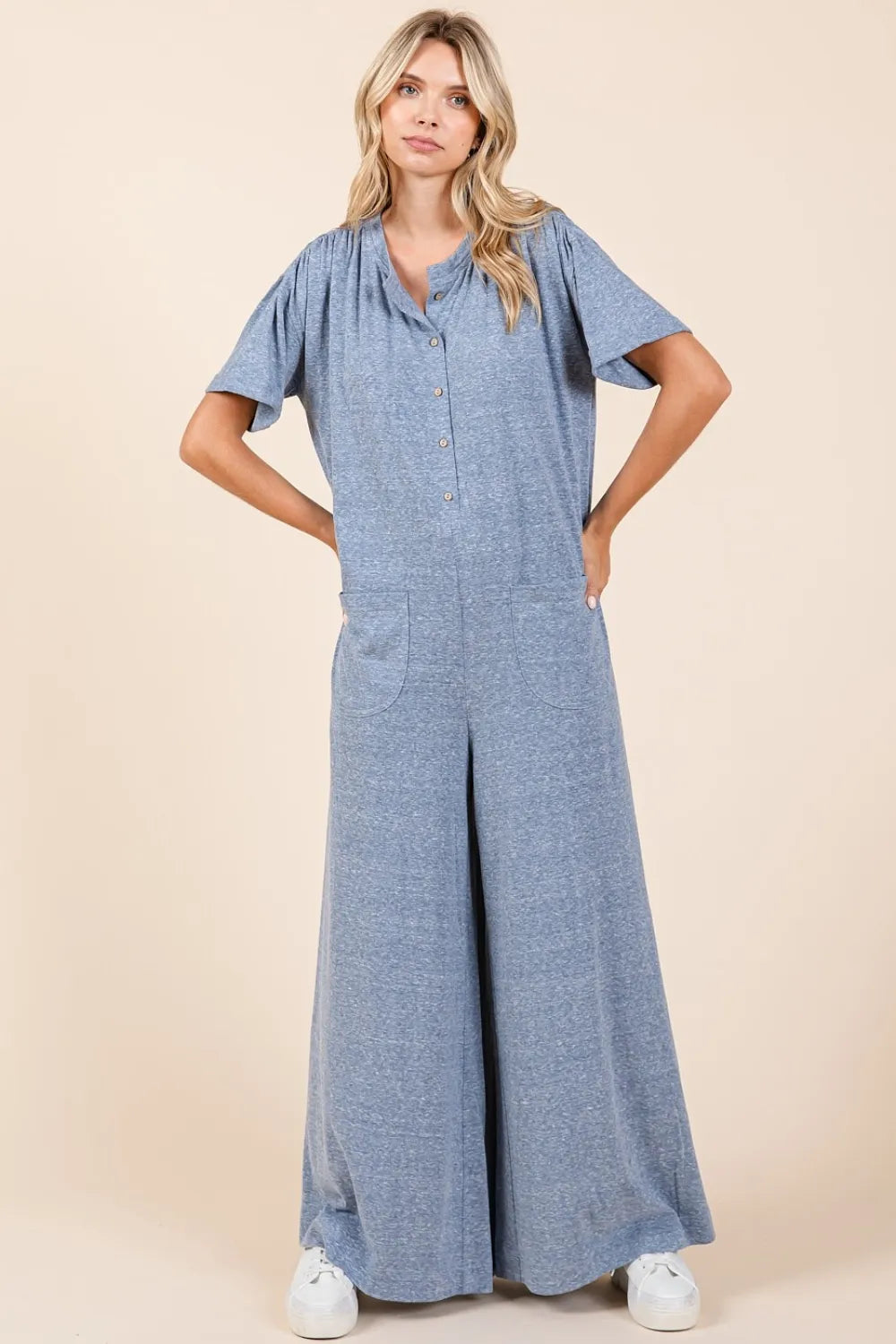 Mittoshop Button Detail Short Sleeve Wide Leg Jumpsuit 2f02cf30-0712-400a-8a44-6e6396deba89-Max