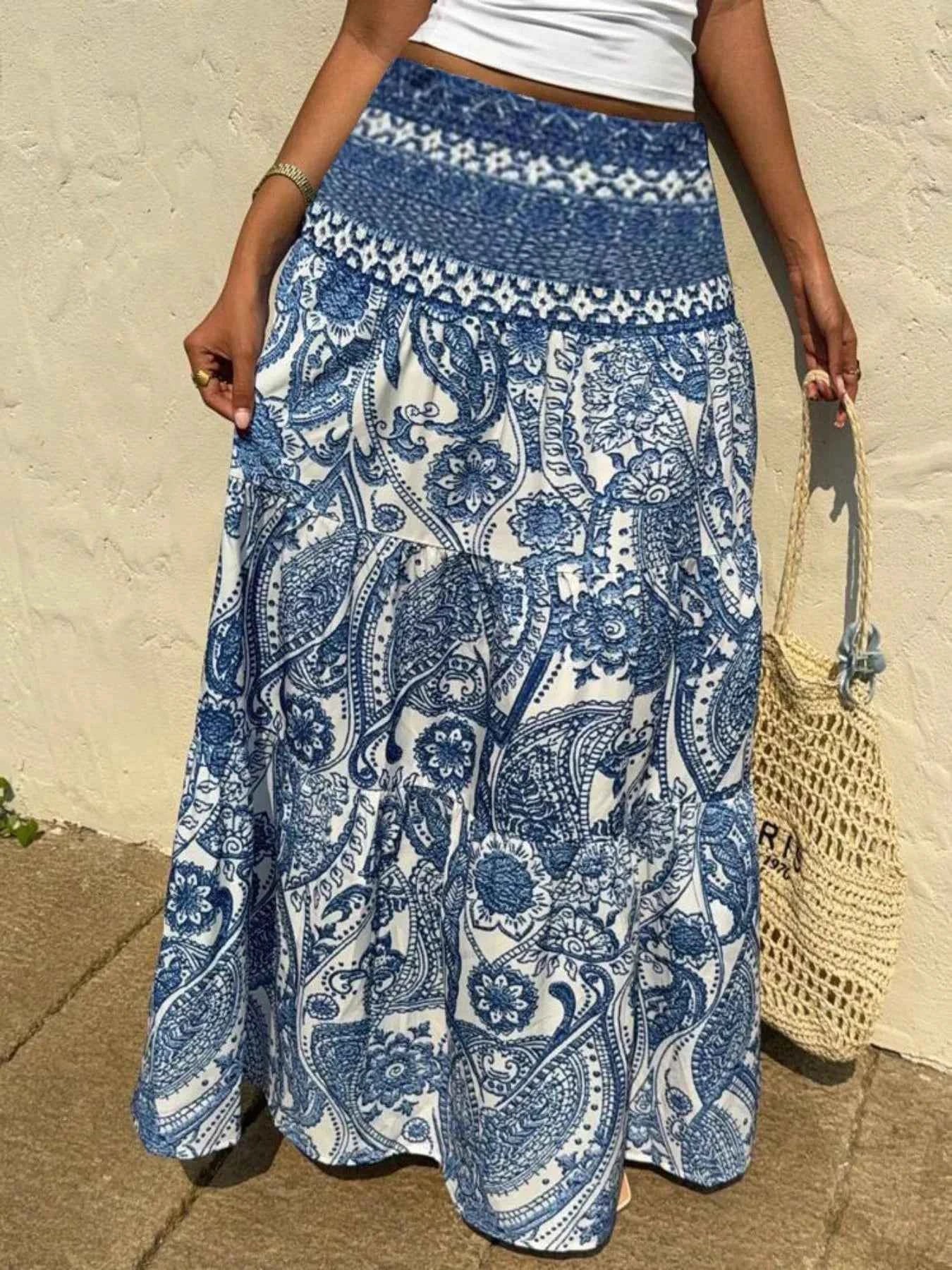 Printed High Waist Maxi Skirt Light Blue 2f09fffb-a581-4551-a115-67ef92051c63-Max-Origin