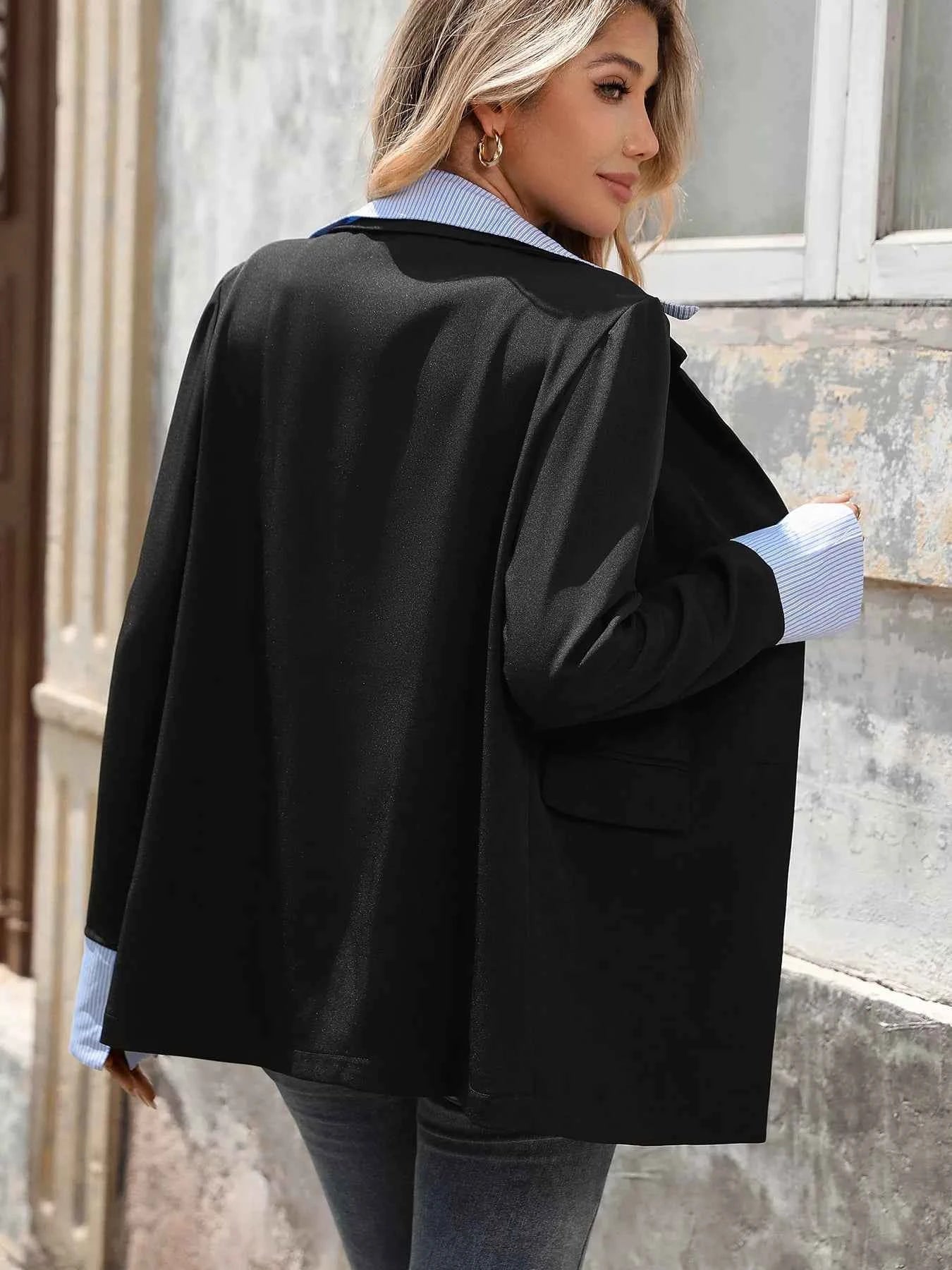 Striped Collar Long Sleeve Fake Two-Piece Blazer 2ff41a927f09479ba38b808305a70cf4-Max-Origin