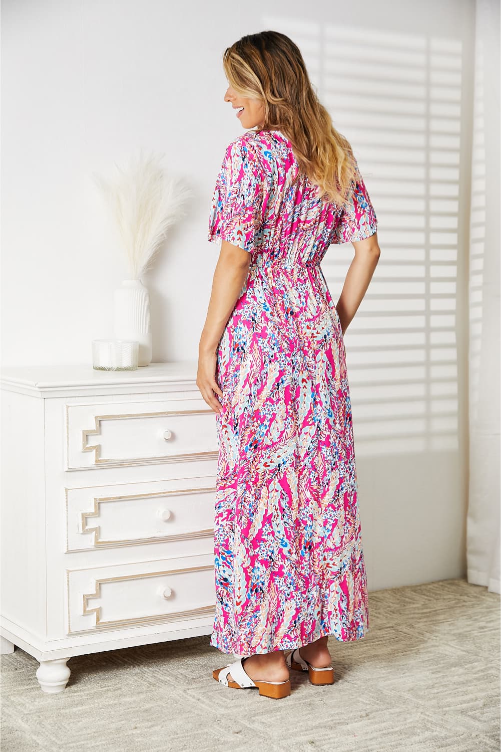 Double Take Multicolored V-Neck Maxi Dress 3015f260bebe42629ac2c6dfab394642-Max