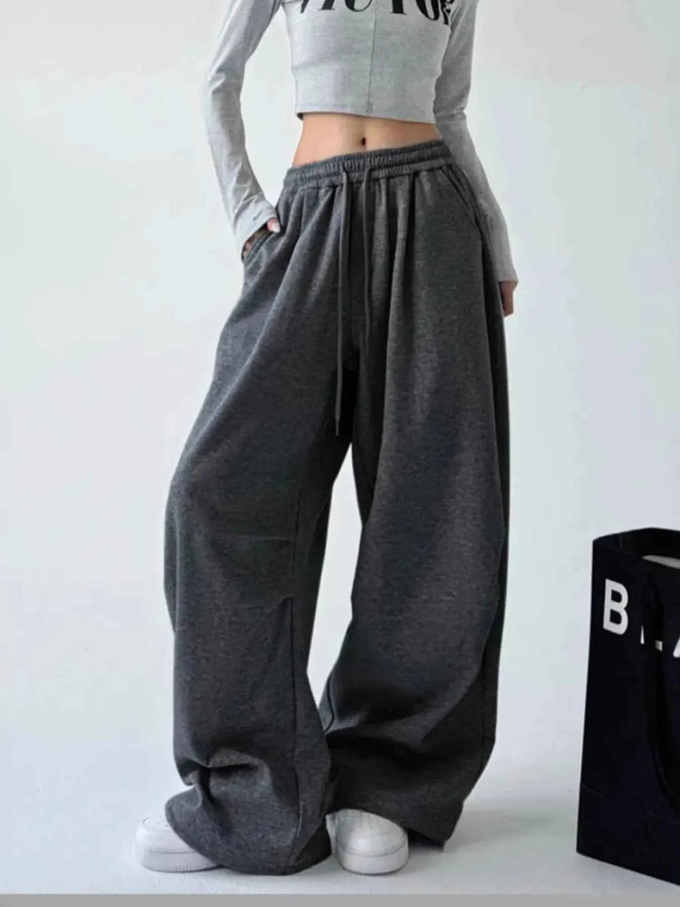 Oversized Wide Leg Drawstring Pants Dark Gray 30343fda74044cb2aec9d8522216beb7-Max-Origin