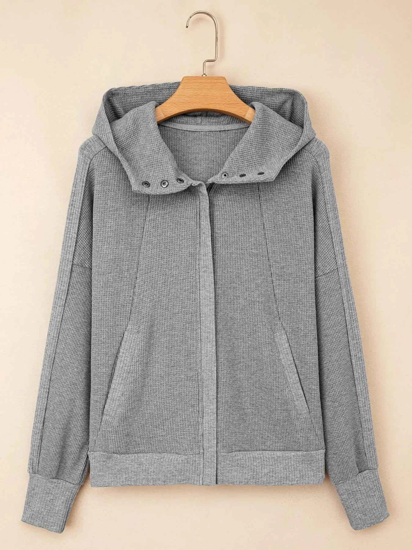 Waffle Splicing Zip Up Front Button Hooded Jacket 30df1bb793d244fbbdf24998c78729ef-Max-Origin