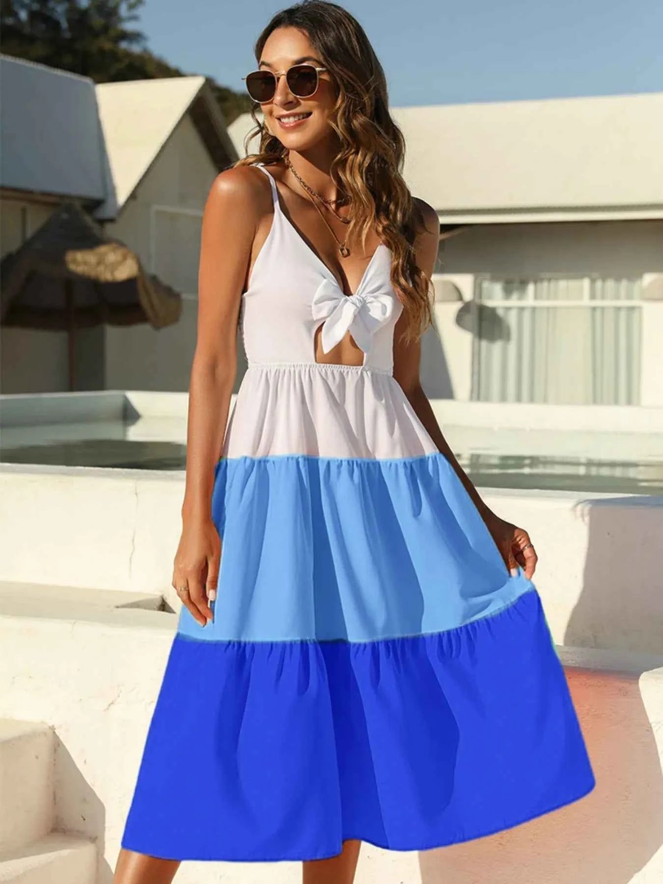 Color Block Tie-Front Midi Dress Blue 31342760-3abf-4aeb-930c-0abe894a21f1-Max-Origin