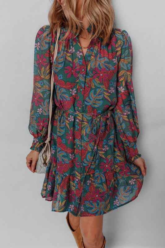 Floral Frilled V-Neck Puff Sleeve Ruffle Shirt Dre 31a45682-c3b2-4843-bed5-3d1dbbb27cd9