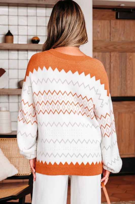 Geometric Zigzag Stripe Crewneck Pullover Sweater 32113795-6ba1-4e45-9994-7ea982857f84