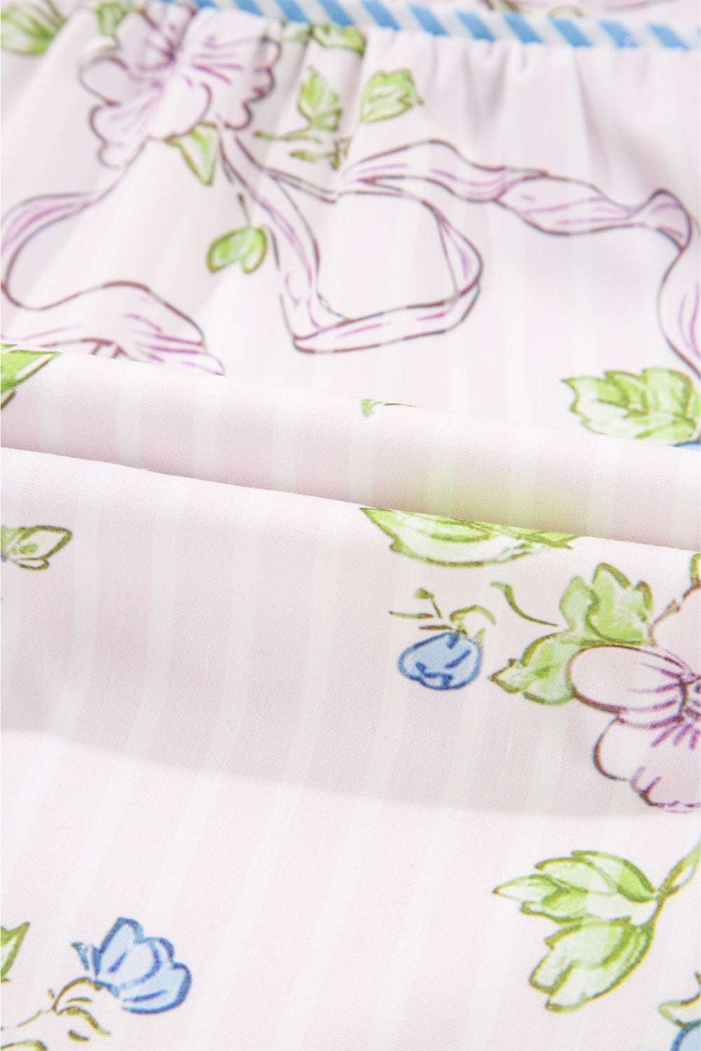 Pink Floral Striped Print Contrast Trim Tie Split Neck Mini Dress 324d7fc781037101-_8