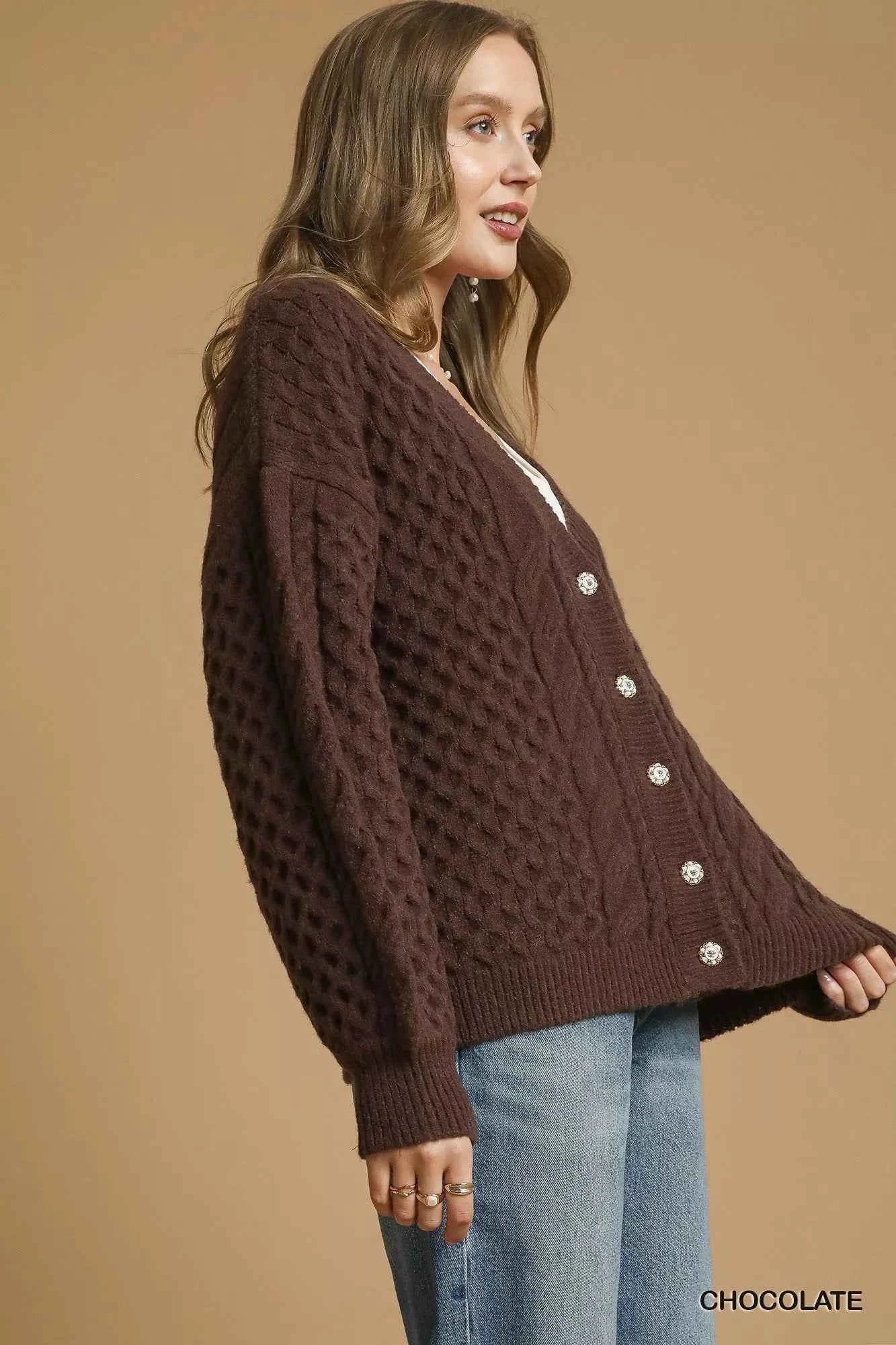 Umgee Cable Knit Pearl Button Cardigan 3284fce2-dd65-4030-bfa7-a2876107deb5-Max-Origin