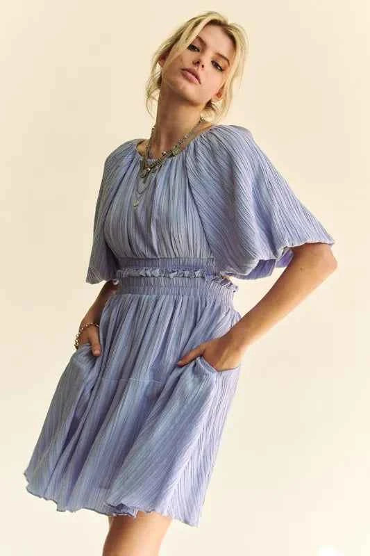 Davi & Dani Back Button Puff Sleeve Mini Dress 328be7f883b54910874dfdf832a6188d-Max-Origin