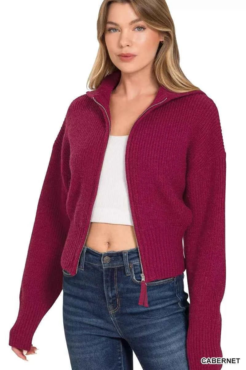 Zenana Ribbed Collared Zip Up Sweater Cardigan 329f4d50fb8b47d49ce2bbe8747235a3-Max-Origin